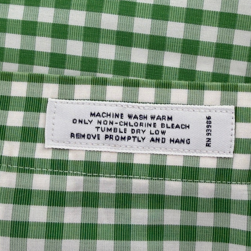 Brooks Brothers 346 Mens 16-2/3 Slim Fit Non-Iron Gingham Shirt Green White Prep - Picture 11 of 13